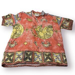 Big Shot! Hawaiian Shirt Mens Size‎ XXL Button Down Beach Boho Orange/Yellow